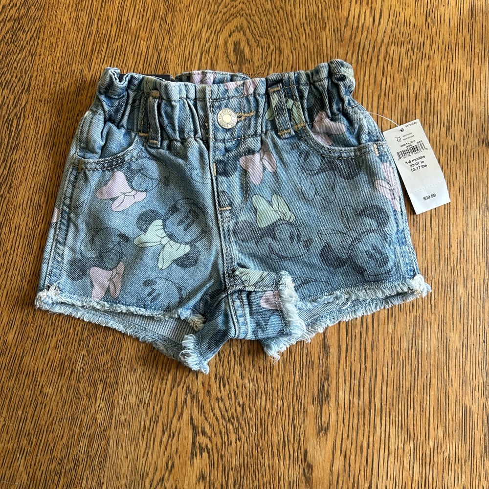 BNWT baby gap Minnie, mouse denim jean shorts size 3 to 6 months